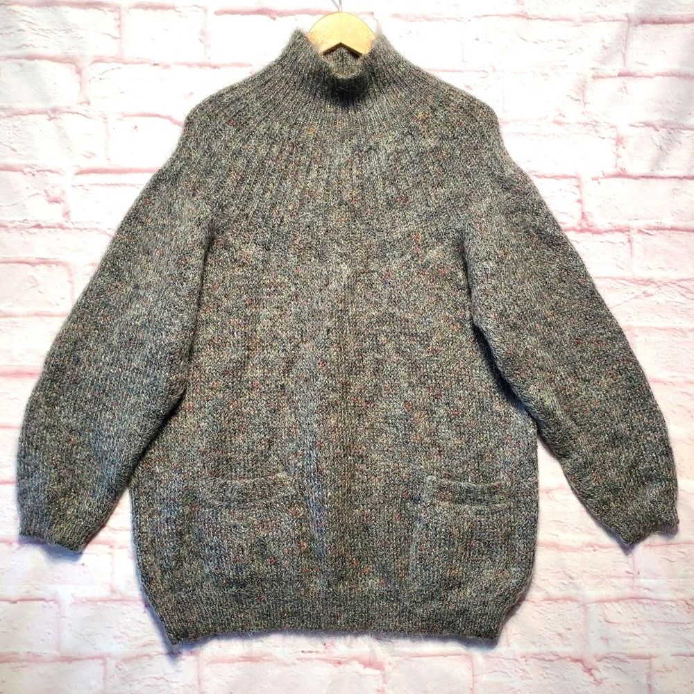 Paul Et Duffier Sweater Womens S Gray Mohair‎ Blend Mock Neck Confetti Knit